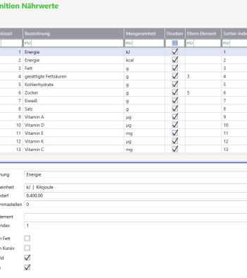 Nährwerte in Zusatzmodul Etikettierung der Sage 100 definieren