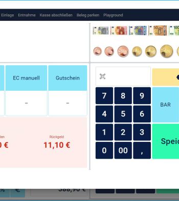 kasse.next Zahlbetrag mit Rückgeld